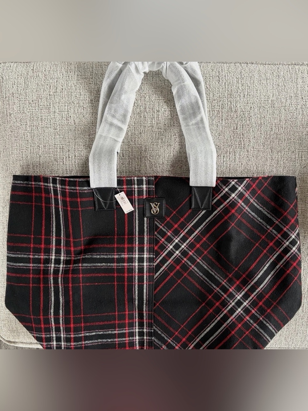 Victoria’s Secret Plaid Tote Bag Shoulder Carryall-Black/Red Check Pattern
